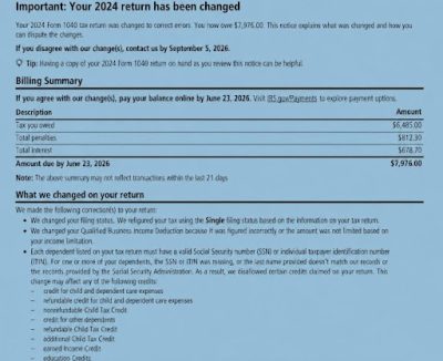 donckelscpa-tax return change Case Study: IRS Notice changes expected tax return to taxes owed